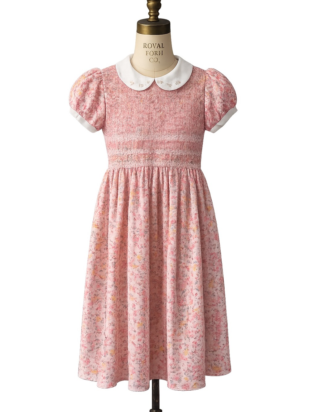 Pettigirl Pink Floral Smocked Dress Hand Embroidered Peter Pan Collar Classic